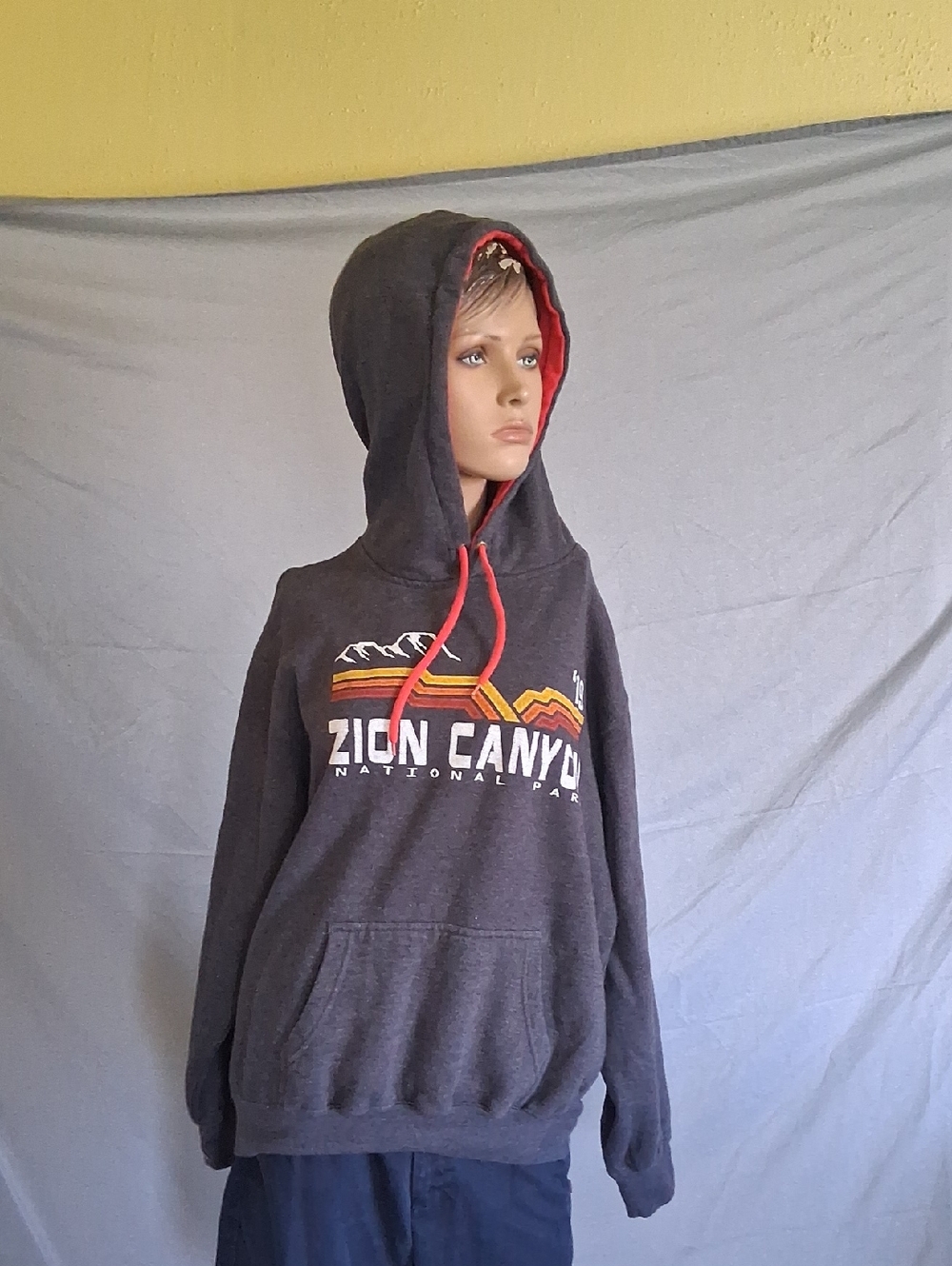 Zion Canyon Men's Crewneck Sweater - Charcoal with Red Accent